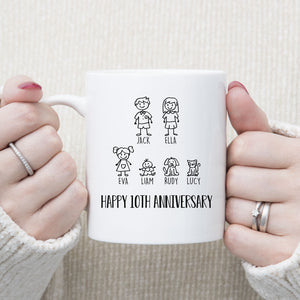 Personalization Anniversary Mug, Custom Family Members Mug, 10th Anniversary Gift for Couple, 10 years Anniversary Mug