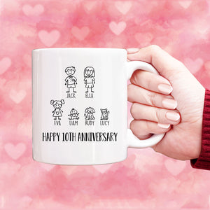Personalization Anniversary Mug, Custom Family Members Mug, 10th Anniversary Gift for Couple, 10 years Anniversary Mug