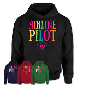 Airline Pilot Rainbow Lettering Heart Shirt, Employee Appreciation Gifts