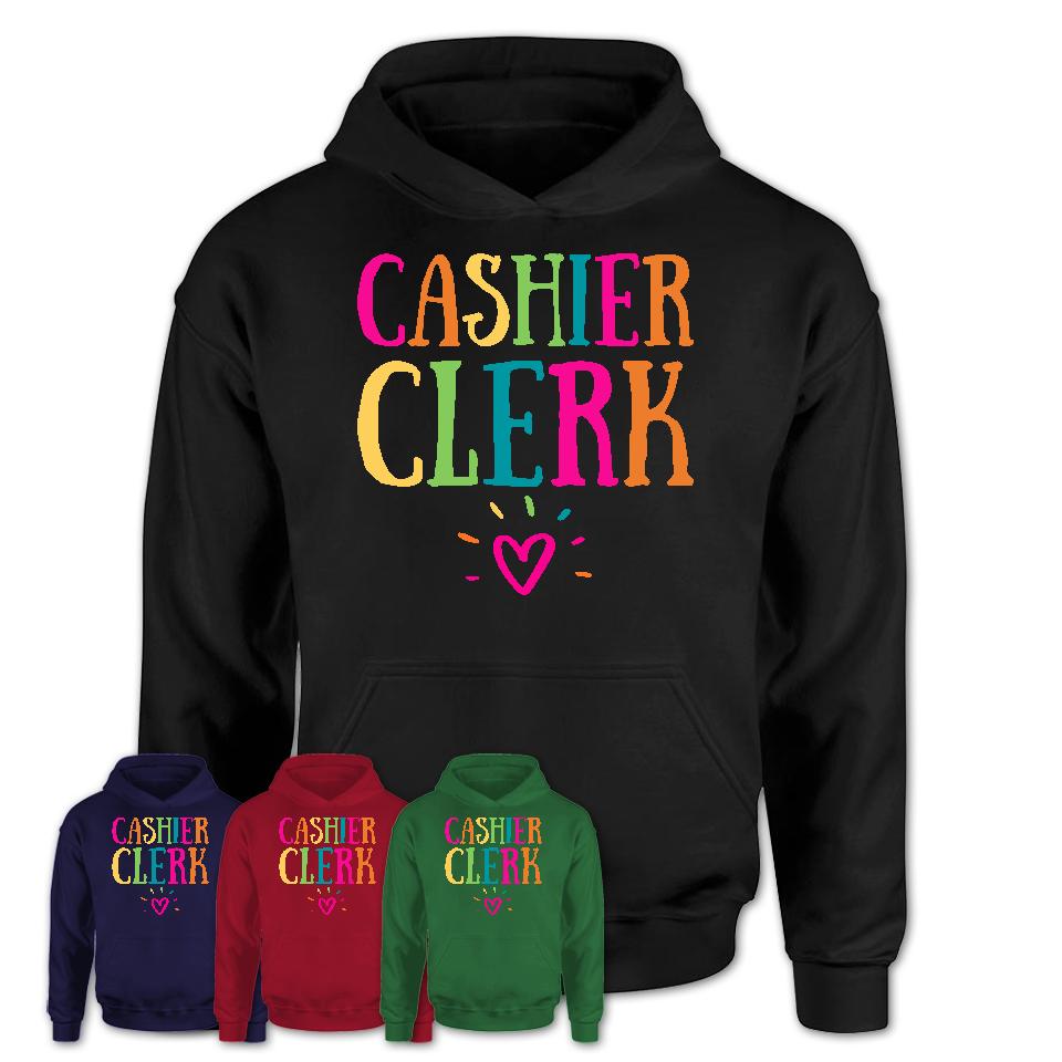 Cashier Clerk Rainbow Lettering Heart Shirt, Employee Appreciation Gifts