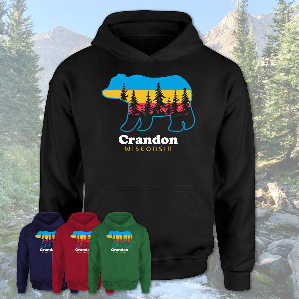 Crandon Wisconsin Funny Mountain Hiking Camping Adventure Bear Pattern Vintage Gift Shirt