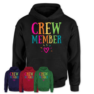Crew Member Rainbow Lettering Heart Shirt, Employee Appreciation Gifts