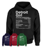 Detroit Girl Michigan Nutrition Facts Proud Vintage Sport Born Living City Home Roots USA Gift Women T-Shirt