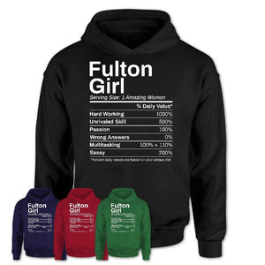 Fulton Girl Missouri Nutrition Facts Proud Vintage Sport Born Living City Home Roots USA Gift Women T-Shirt