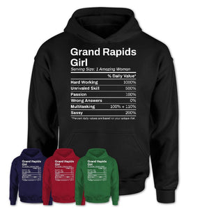 Grand Rapids Girl Michigan Nutrition Facts Proud Vintage Sport Born Living City Home Roots USA Gift Women T-Shirt