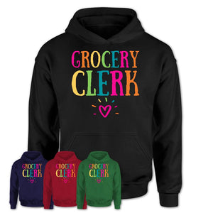 Grocery Clerk Rainbow Lettering Heart Shirt, Employee Appreciation Gifts