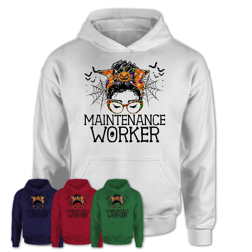 Halloween Maintenance Worker Shirt, Messy Bun Girl Shirt, Funny Coworker Gift in Halloween, Scary Costume Team Shirt