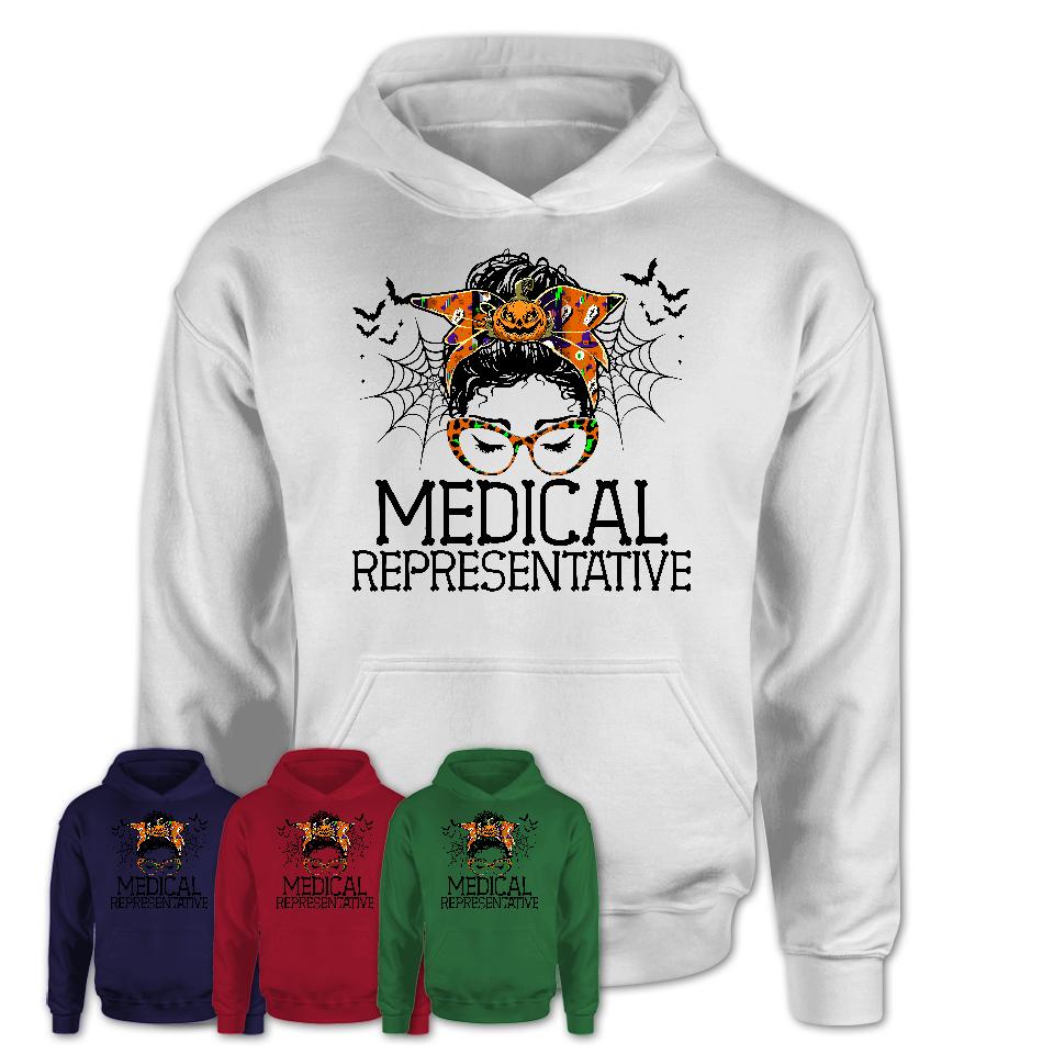 Halloween Medical Representative Shirt, Messy Bun Girl Shirt, Funny Coworker Gift in Halloween, Scary Costume Team Shirt