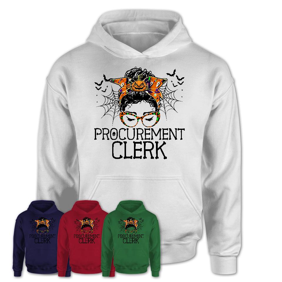 Halloween Procurement clerk Shirt, Messy Bun Girl Shirt, Funny Coworker Gift in Halloween, Scary Costume Team Shirt