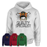 Halloween Quality Specialist Shirt, Messy Bun Girl Shirt, Funny Coworker Gift in Halloween, Scary Costume Team Shirt