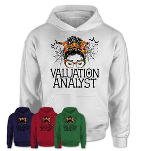 Halloween Valuation Analyst Shirt, Messy Bun Girl Shirt, Funny Coworker Gift in Halloween, Scary Costume Team Shirt