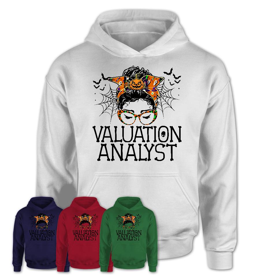 Halloween Valuation Analyst Shirt, Messy Bun Girl Shirt, Funny Coworker Gift in Halloween, Scary Costume Team Shirt