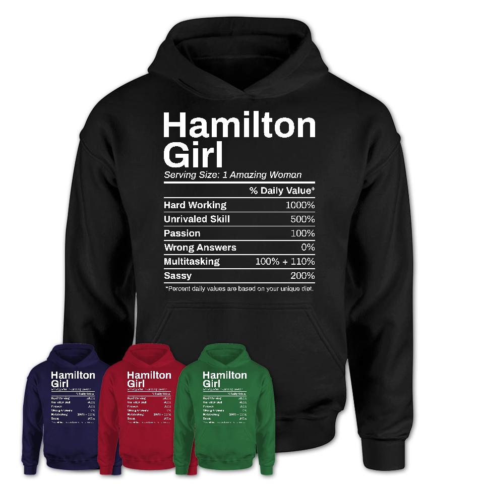 Hamilton Girl Ohio Nutrition Facts Proud Vintage Sport Born Living City Home Roots USA Gift Women T-Shirt
