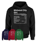 Midwest City Girl Oklahoma Nutrition Facts Proud Vintage Sport Born Living City Home Roots USA Gift Women T-Shirt