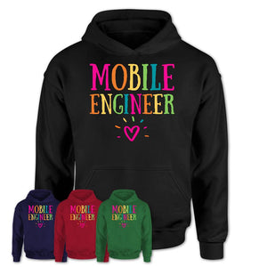 Mobile Engineer Rainbow Lettering Heart Shirt, Employee Appreciation Gifts