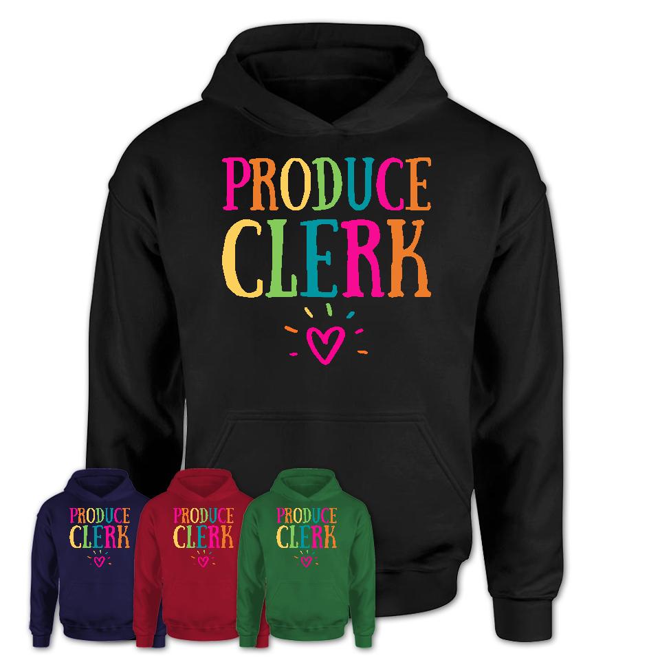 Produce Clerk Rainbow Lettering Heart Shirt, Employee Appreciation Gifts