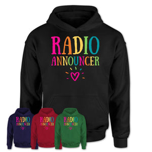 Radio Announcer Rainbow Lettering Heart Shirt, Employee Appreciation Gifts