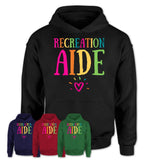 Recreation Aide Rainbow Lettering Heart Shirt, Employee Appreciation Gifts