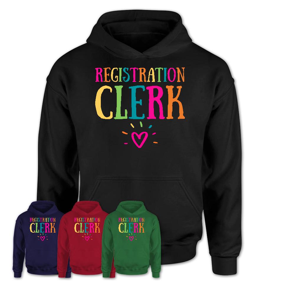 Registration Clerk Rainbow Lettering Heart Shirt, Employee Appreciation Gifts