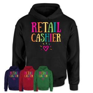 Retail Cashier Rainbow Lettering Heart Shirt, Employee Appreciation Gifts
