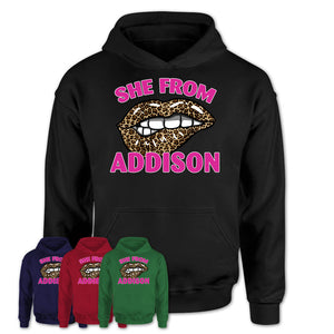 She From Addison Illinois Gift Cheetah Leopard Sexy Lips Shirt