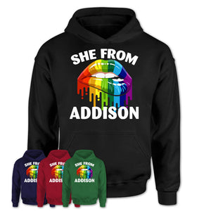 She From Addison Illinois T-Shirt LGBT Pride Sexy Lips Gift Shirt