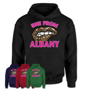 She From Albany New York Gift Cheetah Leopard Sexy Lips Shirt