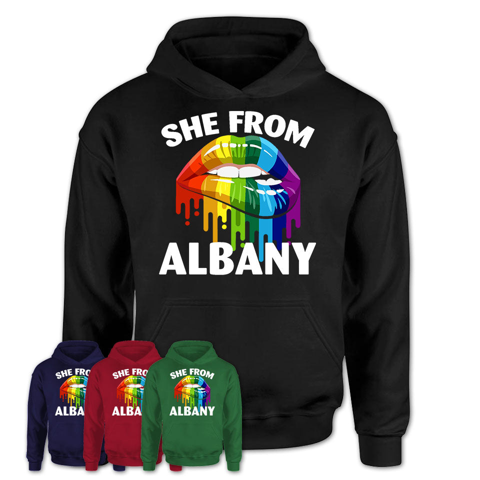She From Albany New York T-Shirt LGBT Pride Sexy Lips Gift Shirt