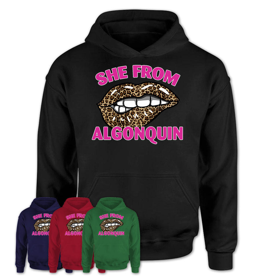 She From Algonquin Illinois Gift Cheetah Leopard Sexy Lips Shirt