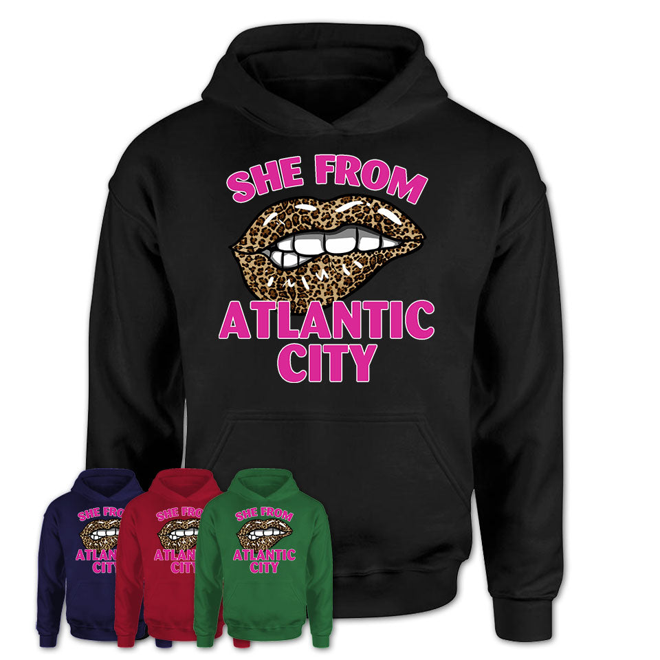 She From Atlantic City New Jersey Gift Cheetah Leopard Sexy Lips Shirt