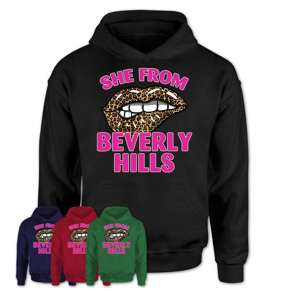 She From Beverly Hills California Gift Cheetah Leopard Sexy Lips Shirt