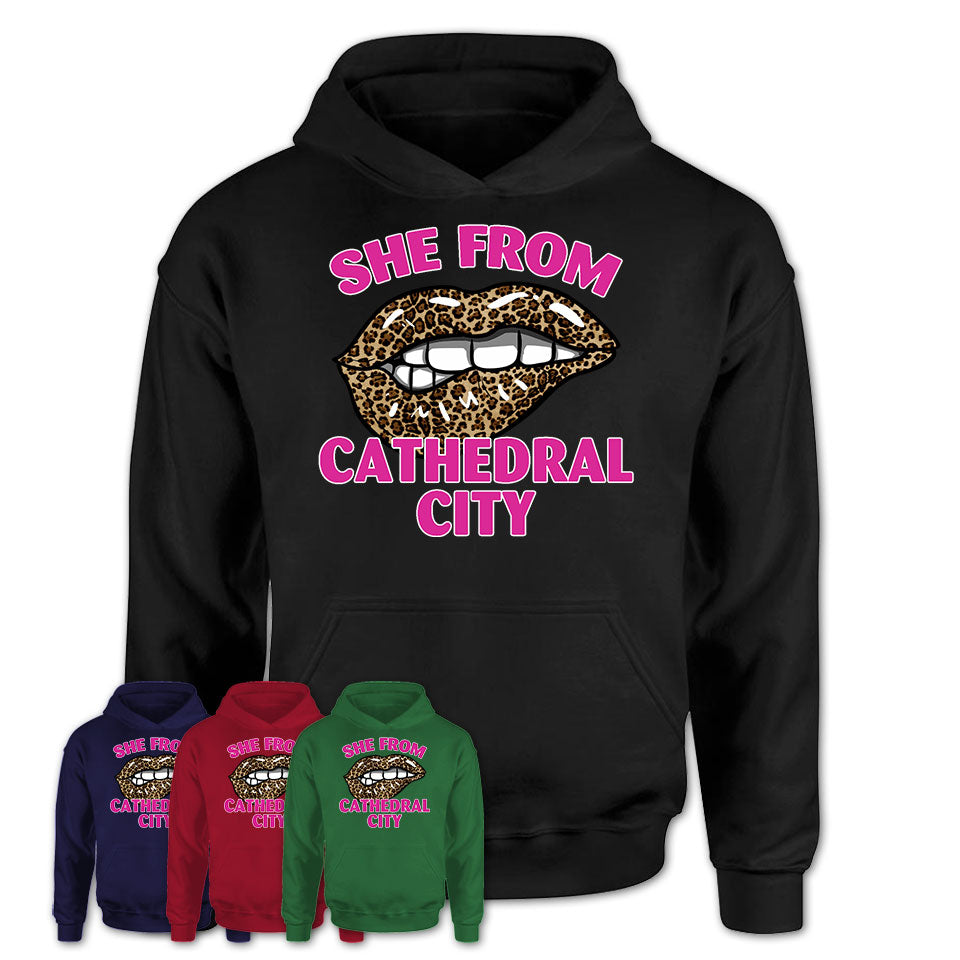 She From Cathedral City California Gift Cheetah Leopard Sexy Lips Shirt