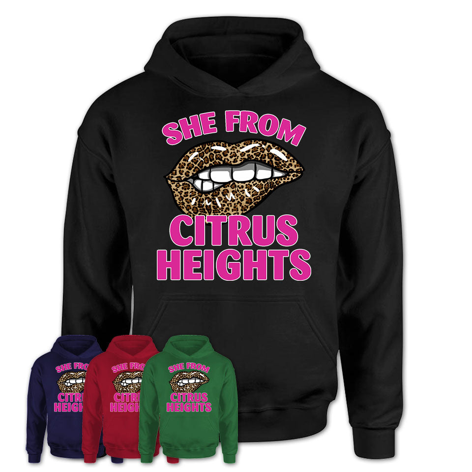 She From Citrus Heights California Gift Cheetah Leopard Sexy Lips Shirt