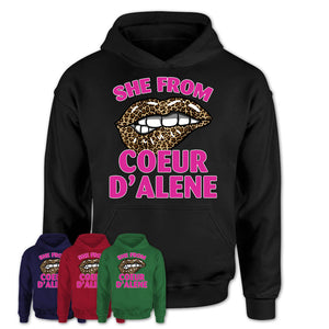 She From Coeur d'Alene Idaho Gift Cheetah Leopard Sexy Lips Shirt