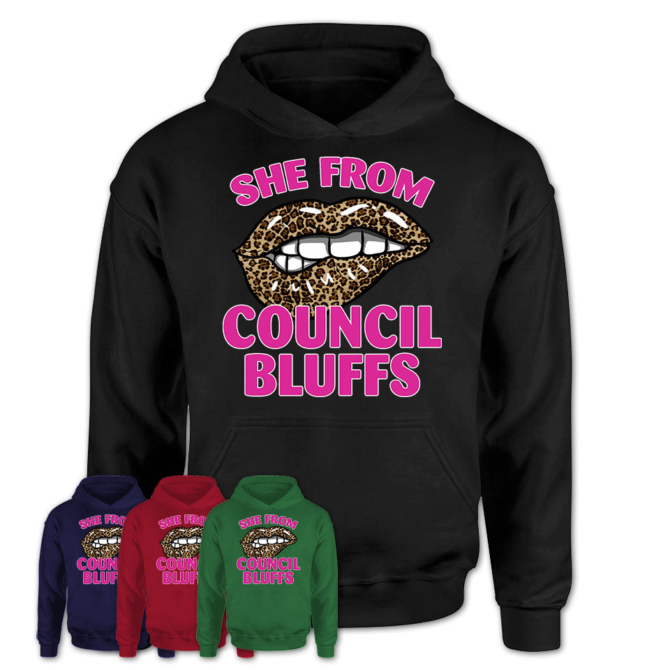 She From Council Bluffs Iowa Gift Cheetah Leopard Sexy Lips Shirt