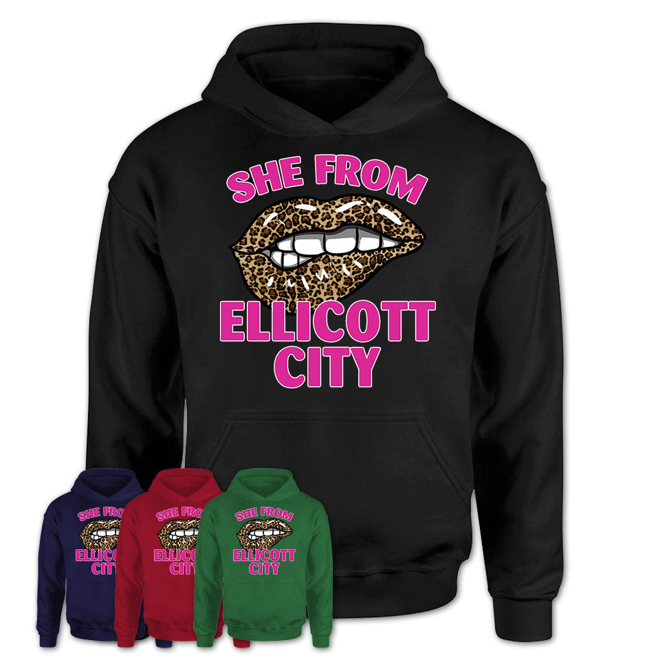She From Ellicott City Maryland Gift Cheetah Leopard Sexy Lips Shirt