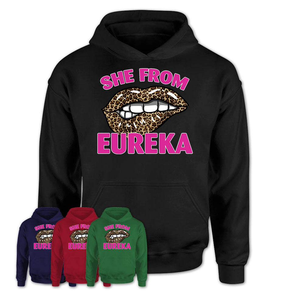 She From Eureka California Gift Cheetah Leopard Sexy Lips Shirt