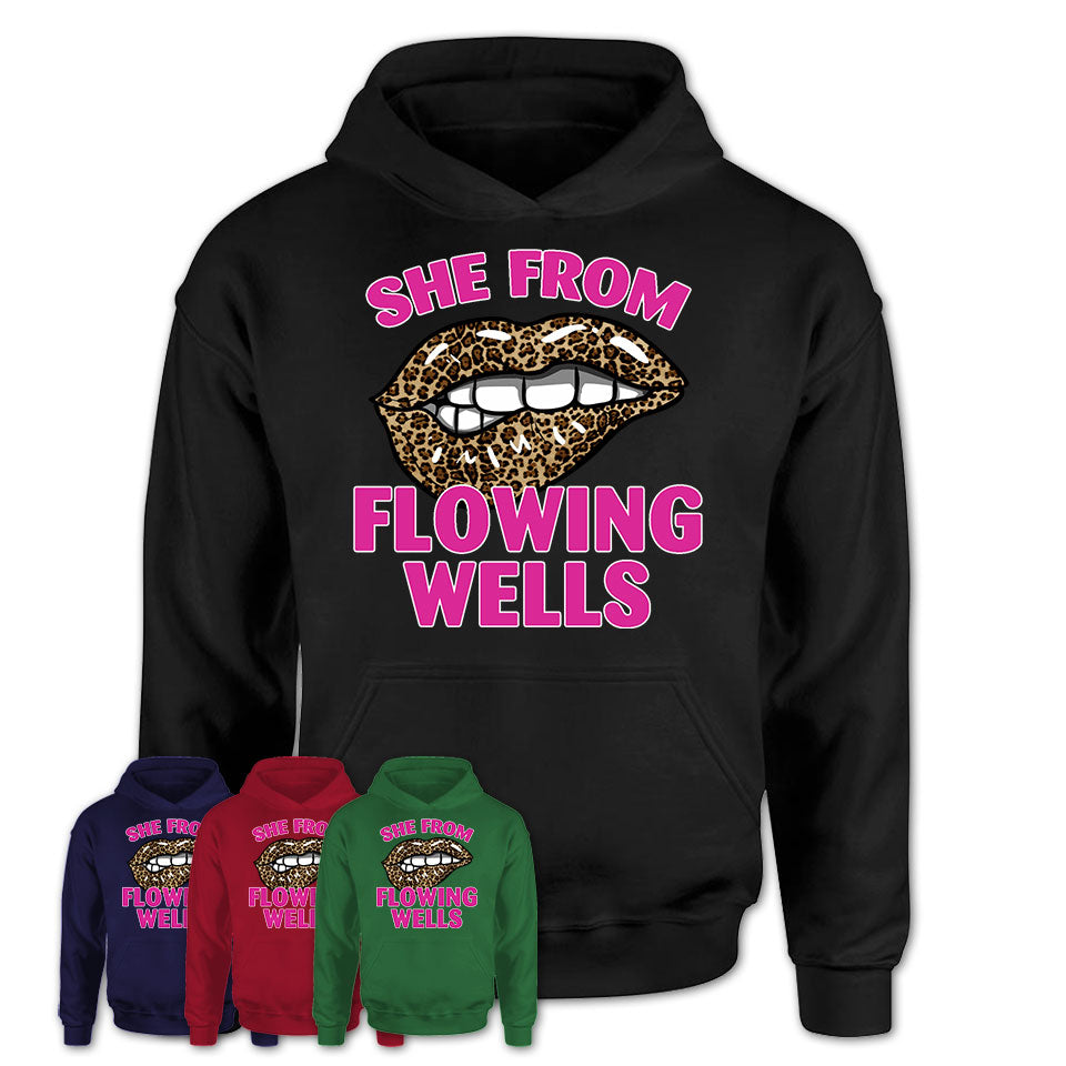 She From Flowing Wells Arizona Gift Cheetah Leopard Sexy Lips Shirt