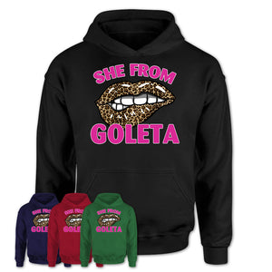 She From Goleta California Gift Cheetah Leopard Sexy Lips Shirt