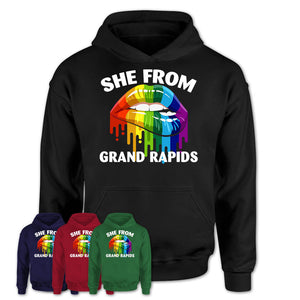 She From Grand Rapids Michigan T-Shirt LGBT Pride Sexy Lips Gift Shirt