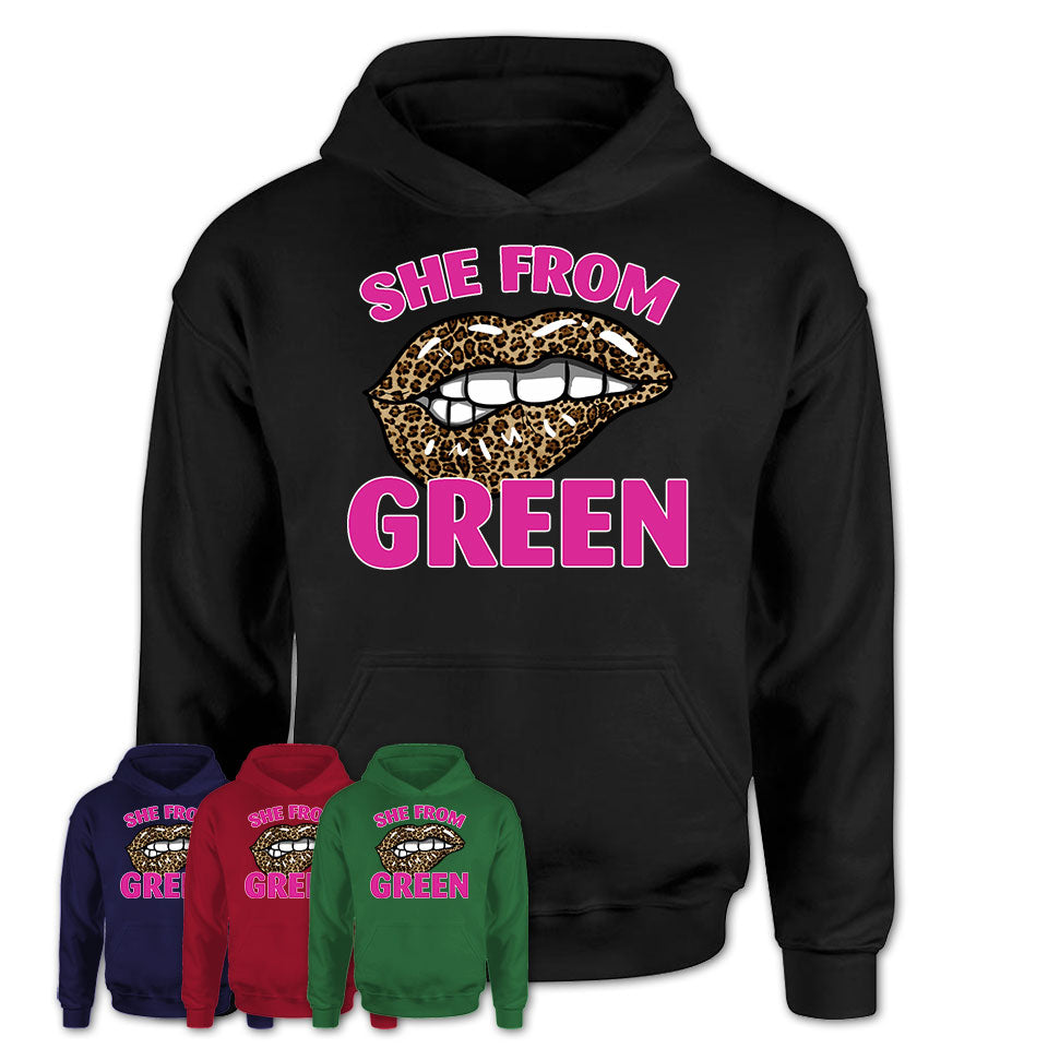 She From Green Ohio Gift Cheetah Leopard Sexy Lips Shirt