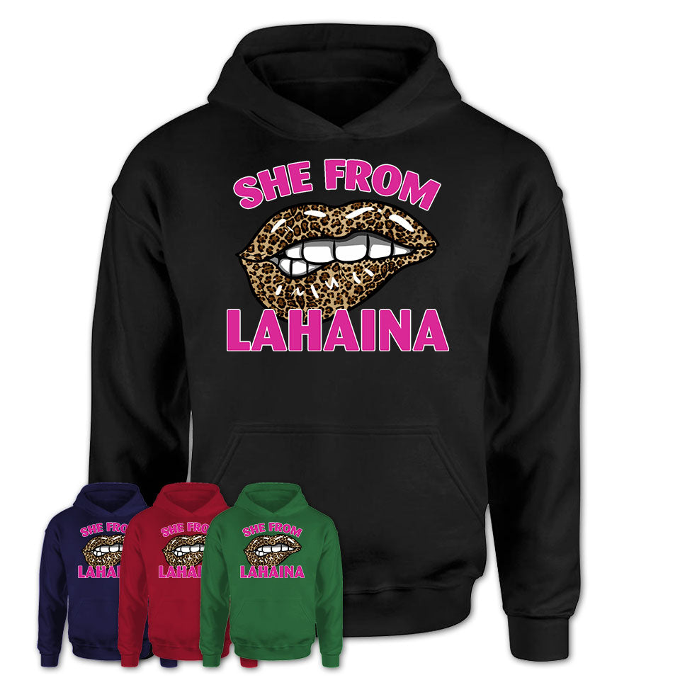 She From Lahaina Hawaii Gift Cheetah Leopard Sexy Lips Shirt