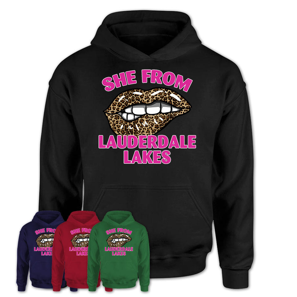She From Lauderdale Lakes Florida Gift Cheetah Leopard Sexy Lips Shirt