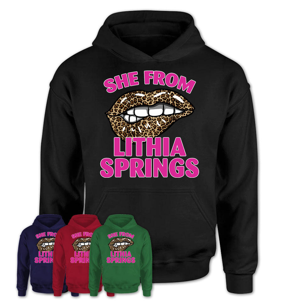 She From Lithia Springs Georgia Gift Cheetah Leopard Sexy Lips Shirt
