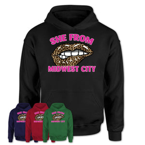 She From Midwest City Oklahoma Gift Cheetah Leopard Sexy Lips Shirt