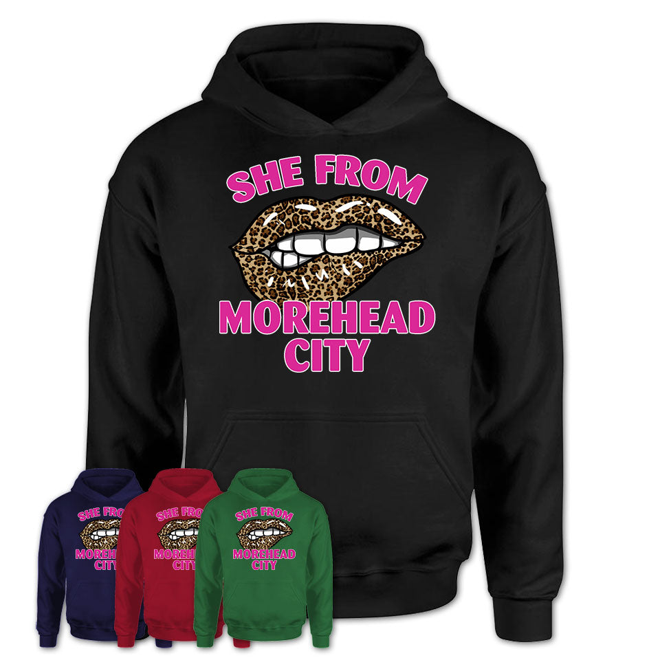 She From Morehead City North Carolina Gift Cheetah Leopard Sexy Lips Shirt