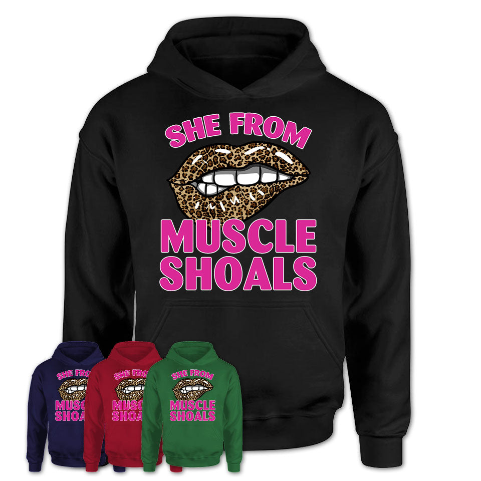 She From Muscle Shoals Alabama Gift Cheetah Leopard Sexy Lips Shirt
