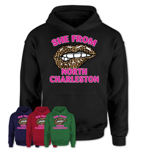 She From North Charleston South Carolina Gift Cheetah Leopard Sexy Lips Shirt