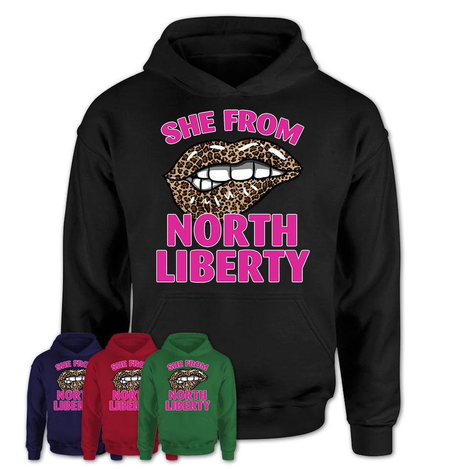She From North Liberty Iowa Gift Cheetah Leopard Sexy Lips Shirt