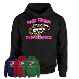 She From Oconomowoc Wisconsin Gift Cheetah Leopard Sexy Lips Shirt